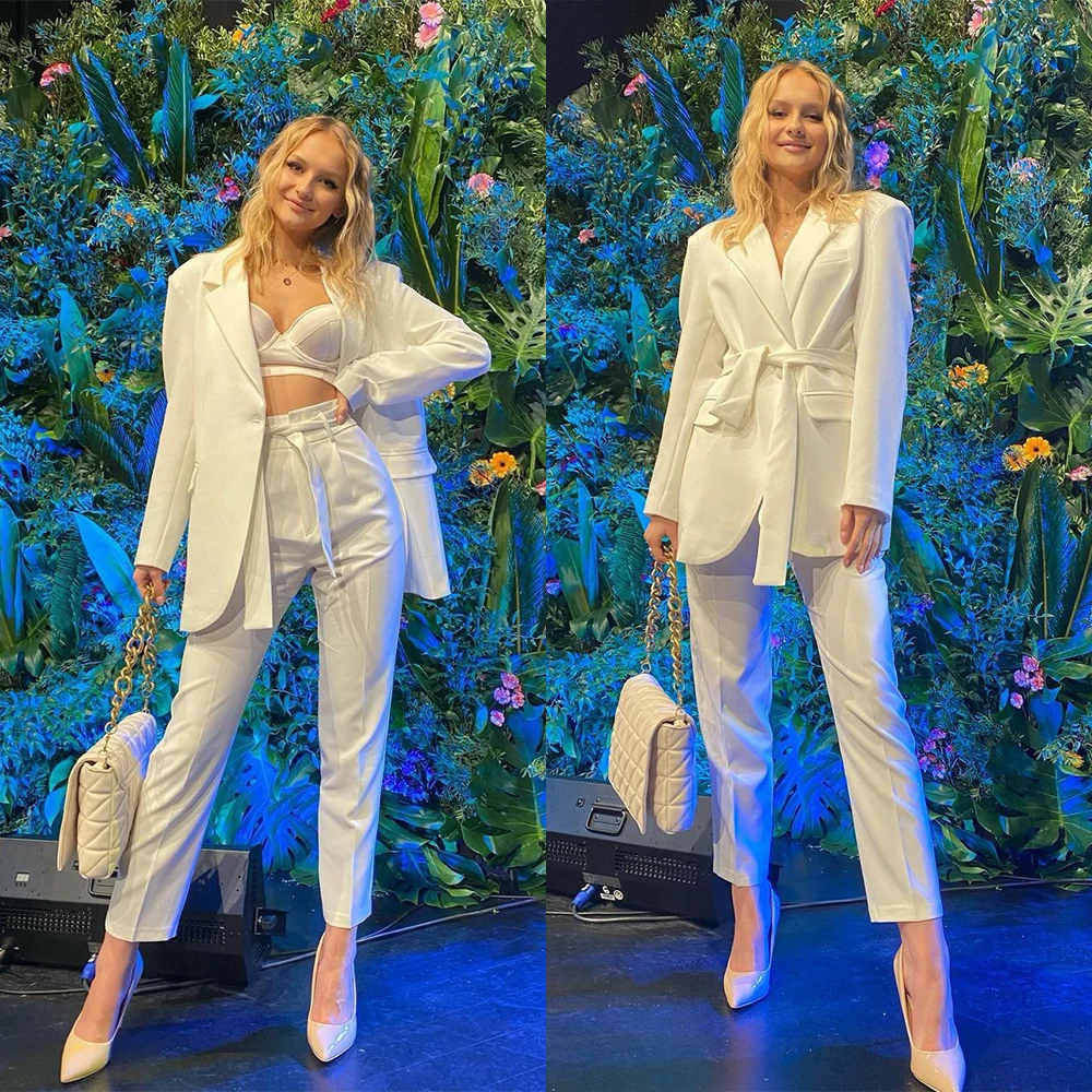 White One Button Women Pant Suits Sexy Blazer + Pencil Pants Officer Lady Trousers Custom Made Jacket With Belt
White One Button Women Pant Suits Sexy Blazer + Pencil Pants Officer Lady Trousers Custom Made Jacket With Belt