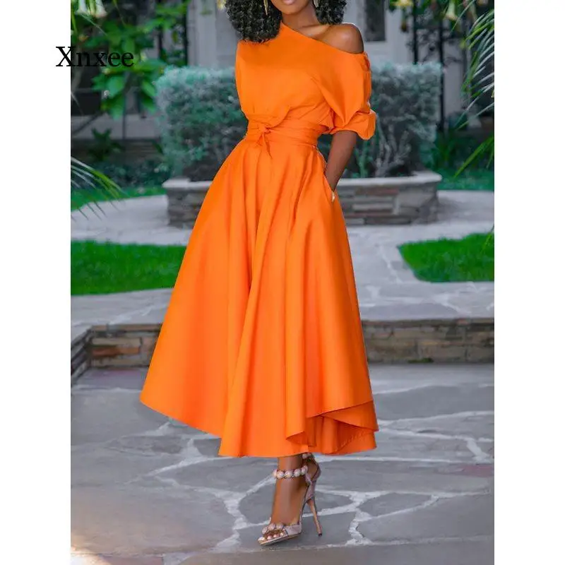 2021 Casual Long Women Dress Summer One Shoulder Sexy Street Travel High Waist Robe Ladies Big Swing Evening Elegant Day Orange
2021 Casual Long Women Dress Summer One Shoulder Sexy Street Travel High Waist Robe Ladies Big Swing Evening Elegant Day Orange