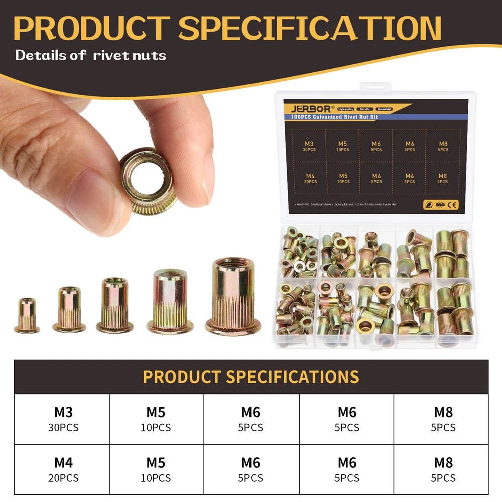 100PCS Rivet Nuts M3 M4 M5 M6 M8 Zinc Plated Set Nutserts Threaded Insert Nutsert Cap Flat Head Rivet Nuts Carbon Steel
100PCS Rivet Nuts M3 M4 M5 M6 M8 Zinc Plated Set Nutserts Threaded Insert Nutsert Cap Flat Head Rivet Nuts Carbon Steel