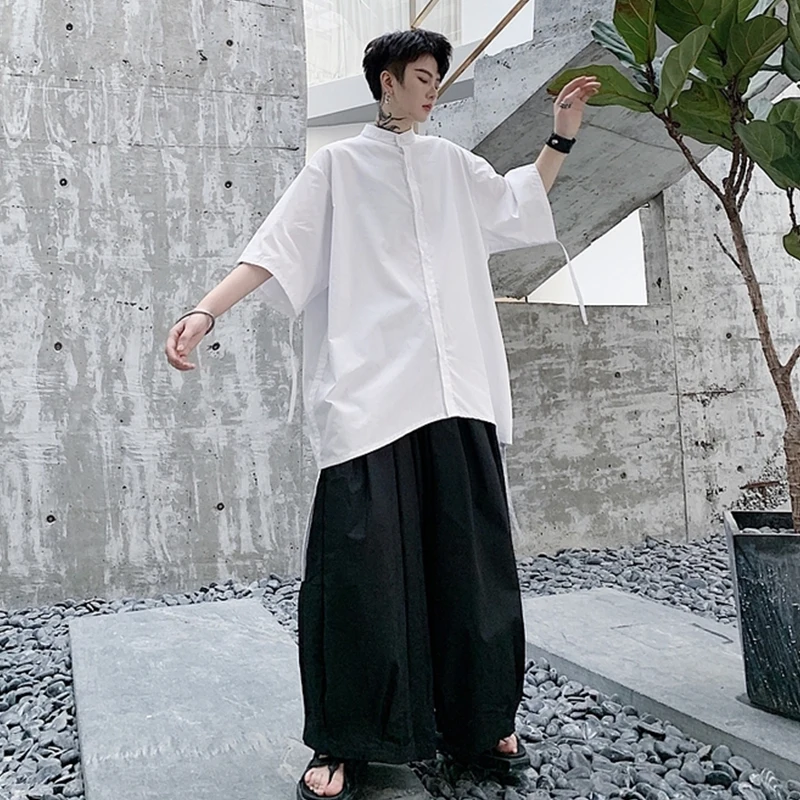 Mid sleeve drawstring solid color trendy men's chic youth loose stand collar fashion summer decorative shirt asymmetric shirt
Mid sleeve drawstring solid color trendy men's chic youth loose stand collar fashion summer decorative shirt asymmetric shirt