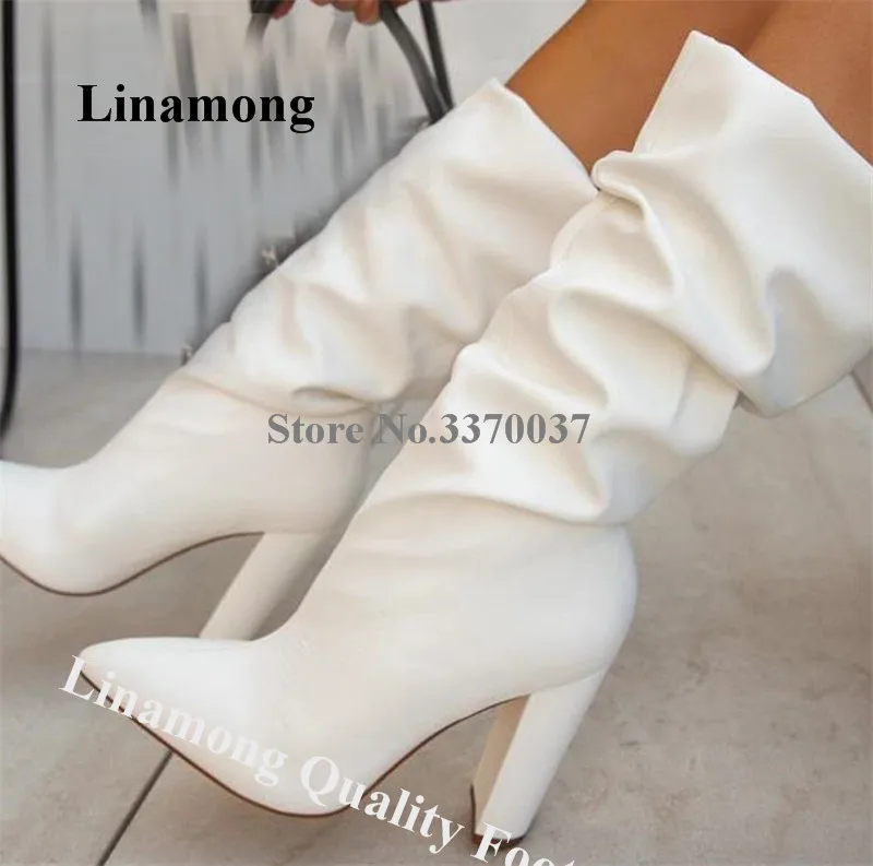 Linamong Women New Fashion Round Toe Chunky Heel Mid-calf Boots Slip-on White Brown Black Leather Thick High Heel Boots
Linamong Women New Fashion Round Toe Chunky Heel Mid-calf Boots Slip-on White Brown Black Leather Thick High Heel Boots