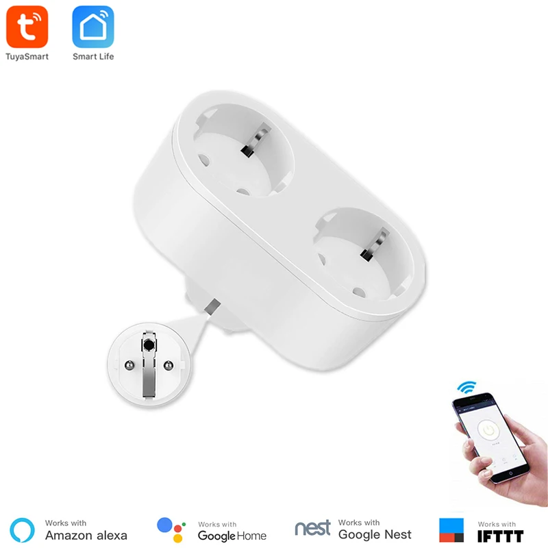 Tuya Smart 16A 2 в 1, двойная штепсельная вилка европейского стандарта, умная розетка WIFI, переключатель дистанционного управления, таймер, работает с Google /Alexa, мониторинг мощности
Tuya Smart 16A 2 в 1, двойная штепсельная вилка европейского стандарта, умная розетка WIFI, переключатель дистанционного управления, таймер, работает с Google /Alexa, мониторинг мощности