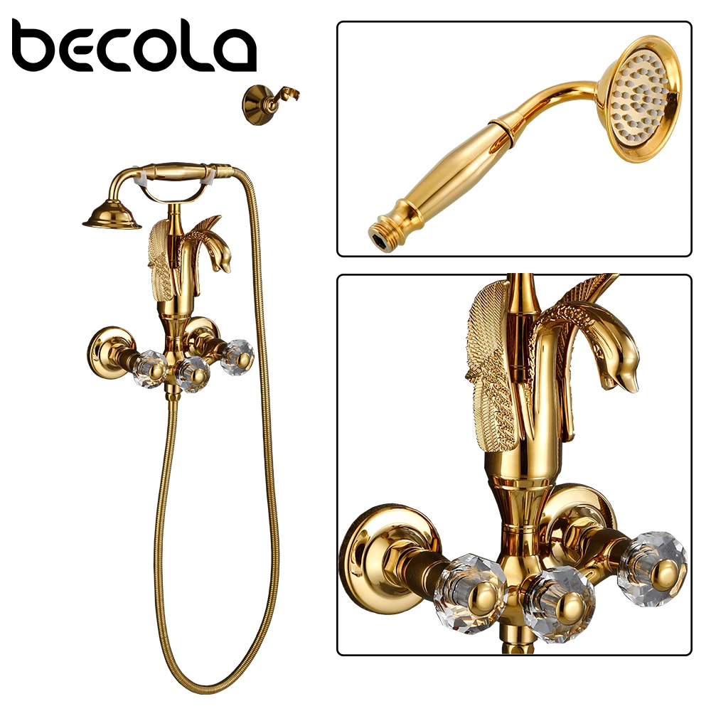 Gold/Black Bathroom Shower Faucet Set Wall Mounted Brass Shower Faucet with Hand Shower Hot and Cold Water 3 Handles Mixer Tap
Gold/Black Bathroom Shower Faucet Set Wall Mounted Brass Shower Faucet with Hand Shower Hot and Cold Water 3 Handles Mixer Tap