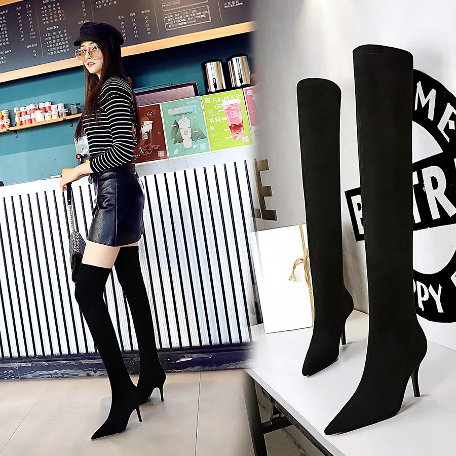 BIGTREE женские облегающие сапоги выше колена, замшевые длинные ботинки на высоком каблуке-шпильке, теплая зимняя обувь на плюшевой подкладке
BIGTREE женские облегающие сапоги выше колена, замшевые длинные ботинки на высоком каблуке-шпильке, теплая зимняя обувь на плюшевой подкладке