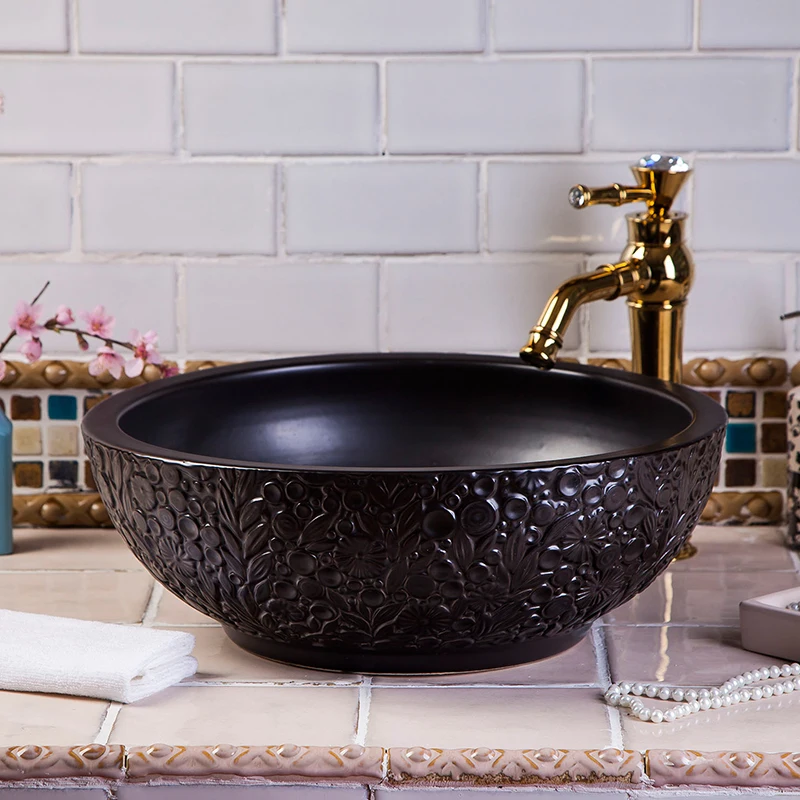 Black Carving Design Chinese Style Ceramic Art Basin Sinks Counter Top washing basin classical wash basins
Black Carving Design Chinese Style Ceramic Art Basin Sinks Counter Top washing basin classical wash basins