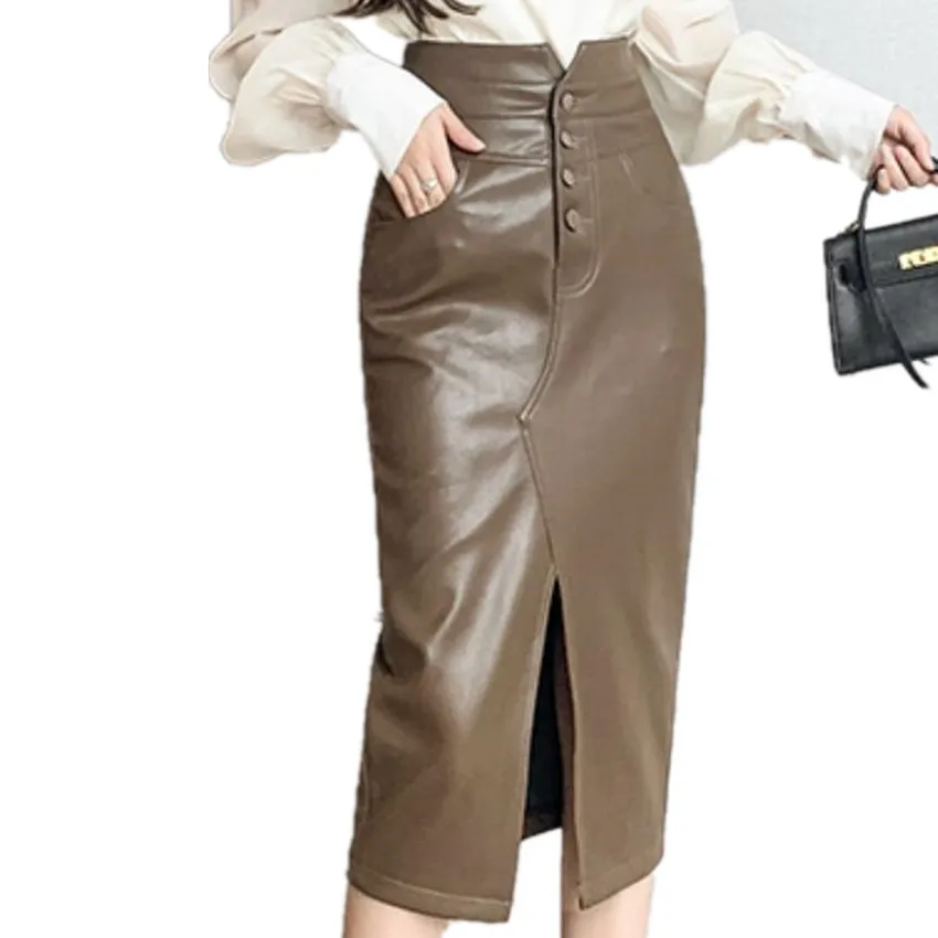 New arrival autumn split pu leather skirt women high waist package hip knee length skirt
New arrival autumn split pu leather skirt women high waist package hip knee length skirt