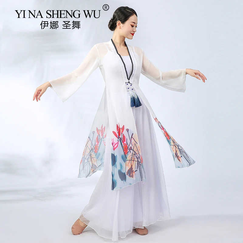 Traditional Chinese Classical Dance Printing Long Top Costume Flowy Dress Folk Dance Clothing For Women White Loose Long Design
Traditional Chinese Classical Dance Printing Long Top Costume Flowy Dress Folk Dance Clothing For Women White Loose Long Design