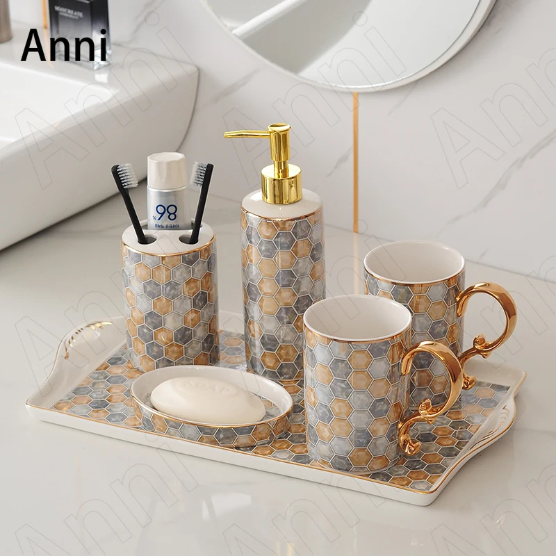 Creativity Stone Grain Honeycomb Bathroom Decoration Accessories Ceramic European Modern Home Five Piece Set Shower Accessories
Creativity Stone Grain Honeycomb Bathroom Decoration Accessories Ceramic European Modern Home Five Piece Set Shower Accessories