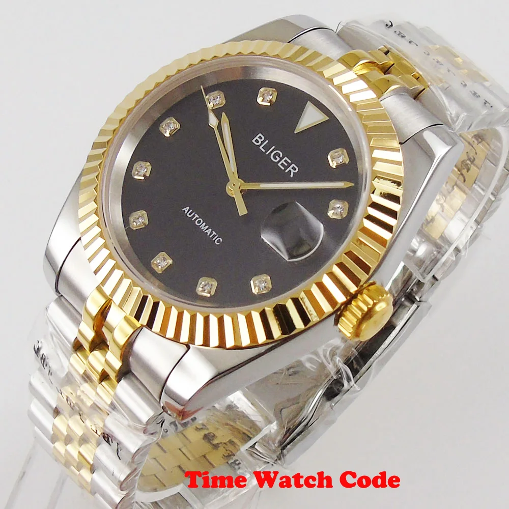 Bliger 39.5mm Automatic Men's Wristwatch Date Window Sapphire glass Black dial golden bezel solid bracelet luminous
Bliger 39.5mm Automatic Men's Wristwatch Date Window Sapphire glass Black dial golden bezel solid bracelet luminous
