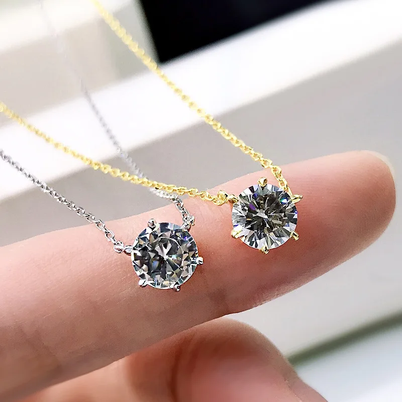 Solid 925 Sterling Silver Gold Plated Round Cut Created Moissanite Pendant Necklace Simple Wedding Engagement Fine Jewelry Gifts
Solid 925 Sterling Silver Gold Plated Round Cut Created Moissanite Pendant Necklace Simple Wedding Engagement Fine Jewelry Gifts