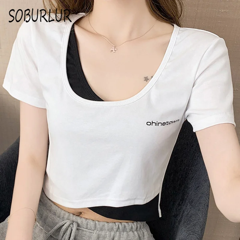SOBURLUR 2021 Summer Woman Clothes Women's T-shirts Oversize T shirt Crop Tops Kawaii Sexy Short Top T-shirt Splicing Character
SOBURLUR 2021 Summer Woman Clothes Women's T-shirts Oversize T shirt Crop Tops Kawaii Sexy Short Top T-shirt Splicing Character