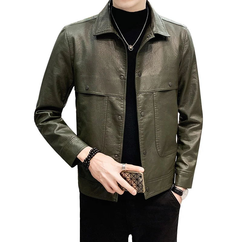 2021 Autumn Men Leather Jacket Coat Faux PU Lapel Single Breasted Bomber Motorcycle Biker ArmyGreen Black Slim Casual Outwear
2021 Autumn Men Leather Jacket Coat Faux PU Lapel Single Breasted Bomber Motorcycle Biker ArmyGreen Black Slim Casual Outwear