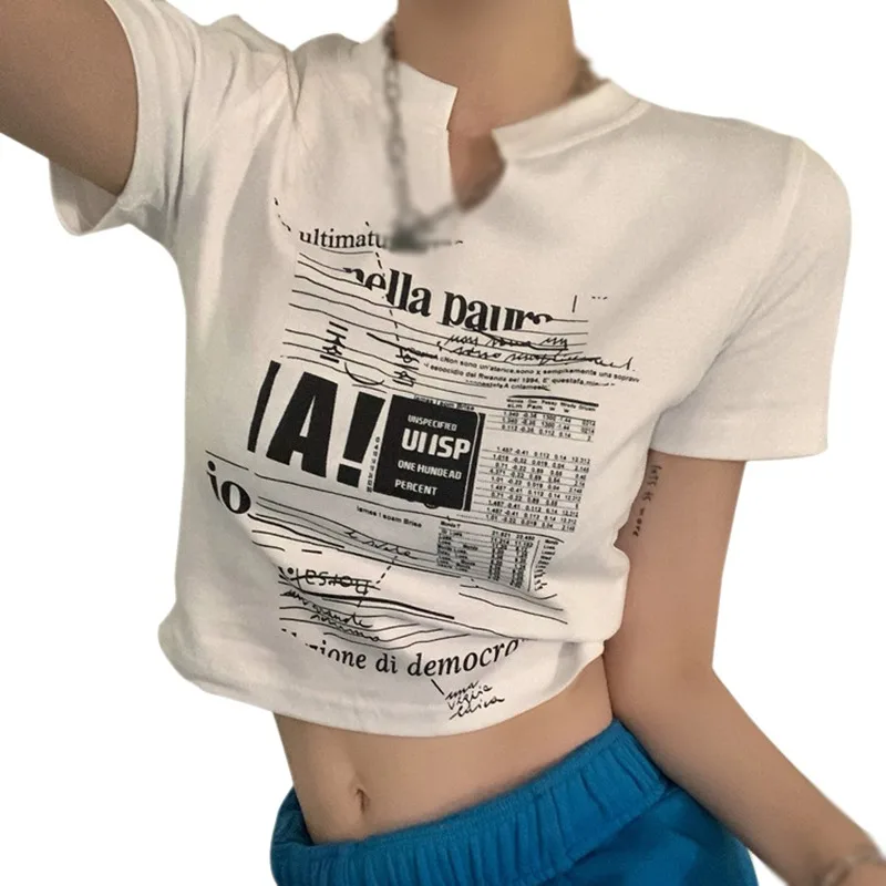 Summer Short Sleeve Exposed Navel Slim T Shirt Women V Neck Letter Print T-Shirts Korean Style Comfortable Tops
Summer Short Sleeve Exposed Navel Slim T Shirt Women V Neck Letter Print T-Shirts Korean Style Comfortable Tops
