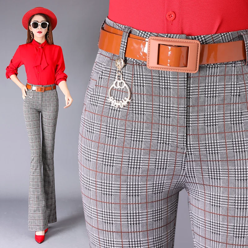 Flare Pants Women 2019 Spring Fashion Lady Trousers High Waist Skinny Pantalon Femme Workwear Office Woman Vintage Plaid Pants
Flare Pants Women 2019 Spring Fashion Lady Trousers High Waist Skinny Pantalon Femme Workwear Office Woman Vintage Plaid Pants