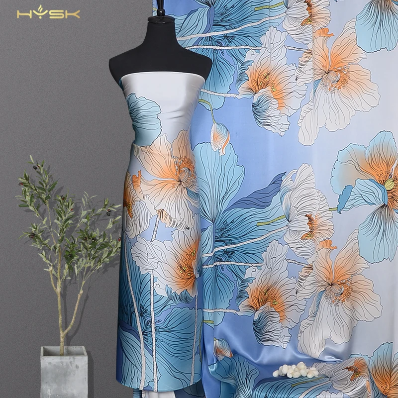 HYSK natural silk satin fabric large floral print DIY sewing soft tulle crepe de chine non-toxic textile meter for dress E2349
HYSK natural silk satin fabric large floral print DIY sewing soft tulle crepe de chine non-toxic textile meter for dress E2349
