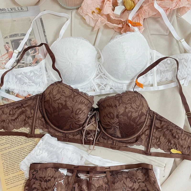 Retro sexy lingerie panty women's push up underwire large size bra with underwear set upper thin lower thick cup strap bralette
Retro sexy lingerie panty women's push up underwire large size bra with underwear set upper thin lower thick cup strap bralette