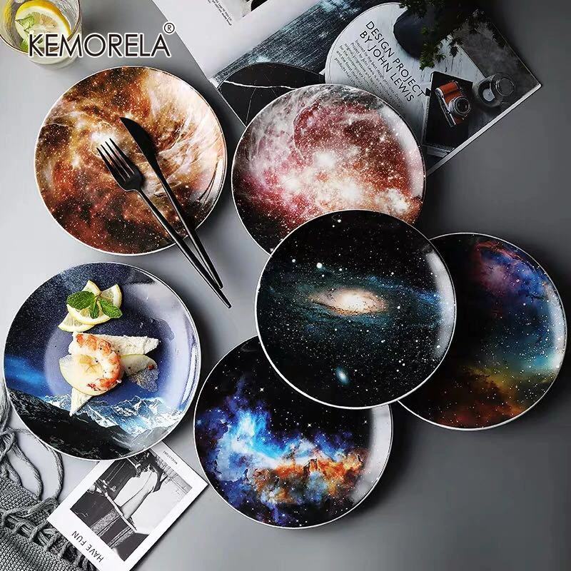 8 inch Starry Universe Landscape Plate Set High Quality Ceramic Dishes Dessert Steak Bread Dinner Plates Sets Dish Kitchen Decor
8 inch Starry Universe Landscape Plate Set High Quality Ceramic Dishes Dessert Steak Bread Dinner Plates Sets Dish Kitchen Decor