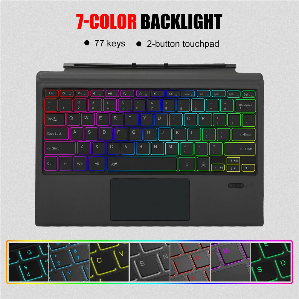 Беспроводная Магнитная клавиатура с RGB-подсветкой для Microsoft Surface Pro 7/6/5/4/3
Беспроводная Магнитная клавиатура с RGB-подсветкой для Microsoft Surface Pro 7/6/5/4/3