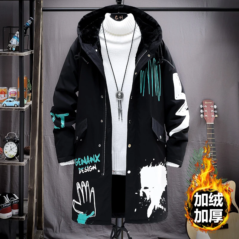 Men Loose Windbreaker Thickened With Velvet Hooded Jacket Trend Printed Overcoat Casual Long Trench Coat Male Men's Clothing
Men Loose Windbreaker Thickened With Velvet Hooded Jacket Trend Printed Overcoat Casual Long Trench Coat Male Men's Clothing