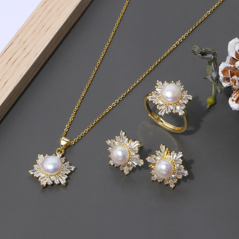 Snowflower Shape 8-10mm Big Size Real Freshwater Pearl Necklace Pendant with Chain Earrings Ring Set Jewelry Set, 10 Sets/lot
Snowflower Shape 8-10mm Big Size Real Freshwater Pearl Necklace Pendant with Chain Earrings Ring Set Jewelry Set, 10 Sets/lot