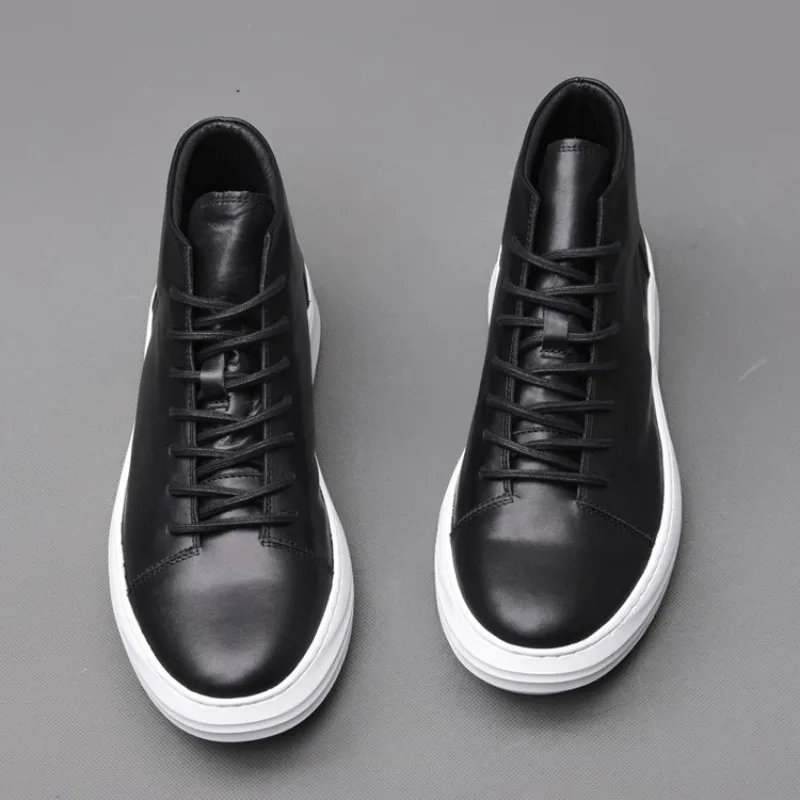 High Top Genuine Leather Flat Shoes Men Hip Hop Round Toe Platform Ankle Shoes Casual Lace Up Man Loafers Work Boots White Black
High Top Genuine Leather Flat Shoes Men Hip Hop Round Toe Platform Ankle Shoes Casual Lace Up Man Loafers Work Boots White Black
