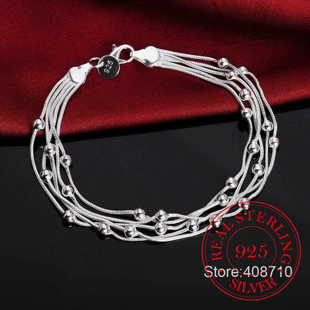 Delicate 925 Silver Bracelet 925 Sterling Silver Jewelry Five Line Beads Ball Bracelets Bangle for Women pulseira masculina
Delicate 925 Silver Bracelet 925 Sterling Silver Jewelry Five Line Beads Ball Bracelets Bangle for Women pulseira masculina