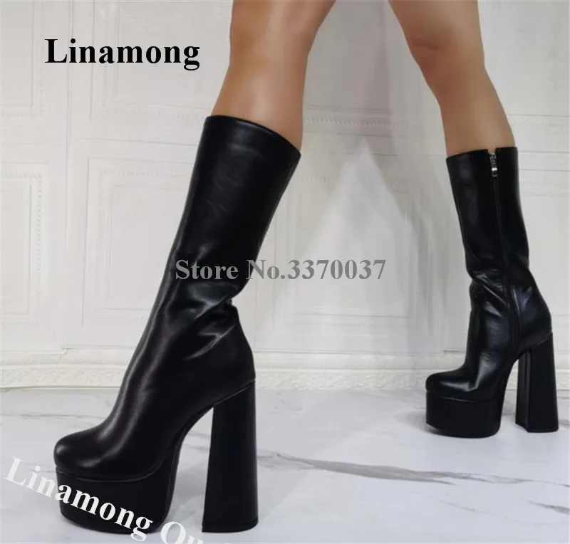 Linamong New Arrival Round Toe High Platform Chunky Heel Mid-calf Boots Slim Style Black Pink Leather Thick Heel Short Boots
Linamong New Arrival Round Toe High Platform Chunky Heel Mid-calf Boots Slim Style Black Pink Leather Thick Heel Short Boots