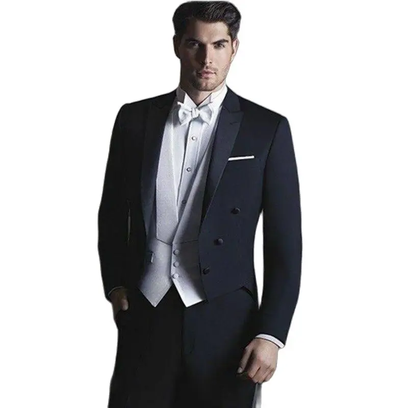 Black Groom Tailcoat 3 Piece Coat Waistcoat Trousers Men's Evening Dress Toast Business Suits (Jacket+Pants+Vest+Tie) W:126
Black Groom Tailcoat 3 Piece Coat Waistcoat Trousers Men's Evening Dress Toast Business Suits (Jacket+Pants+Vest+Tie) W:126
