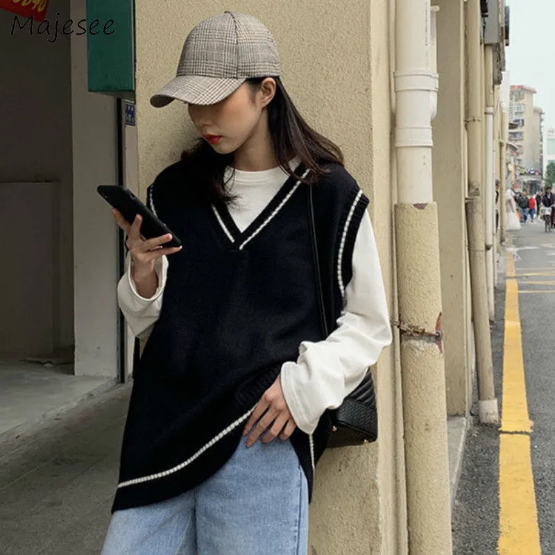 Vests Women Simple All-match Patchwork Korean Style V-neck Knitted Trendy Womens Leisure Students Sleeveless Female Vintage New
Vests Women Simple All-match Patchwork Korean Style V-neck Knitted Trendy Womens Leisure Students Sleeveless Female Vintage New