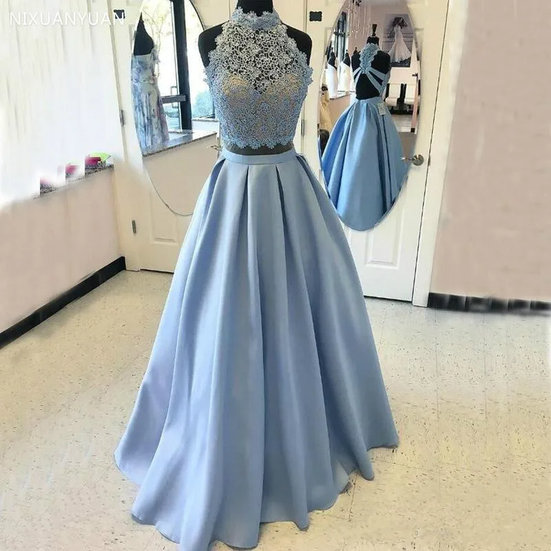 Stunning Prom Dress Two Pieces High Neck Sleeveless Long Satin Formal Evening Gowns Custom Made Pageant Gowns for Ladies
Stunning Prom Dress Two Pieces High Neck Sleeveless Long Satin Formal Evening Gowns Custom Made Pageant Gowns for Ladies