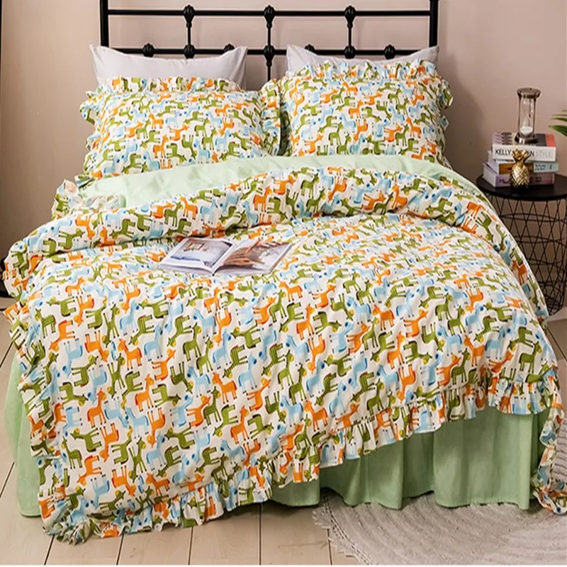 Korean style princess ruffles skirt-style bedding set fresh floral plaid bed linen pure cotton ropa de cama duvet cover set
Korean style princess ruffles skirt-style bedding set fresh floral plaid bed linen pure cotton ropa de cama duvet cover set