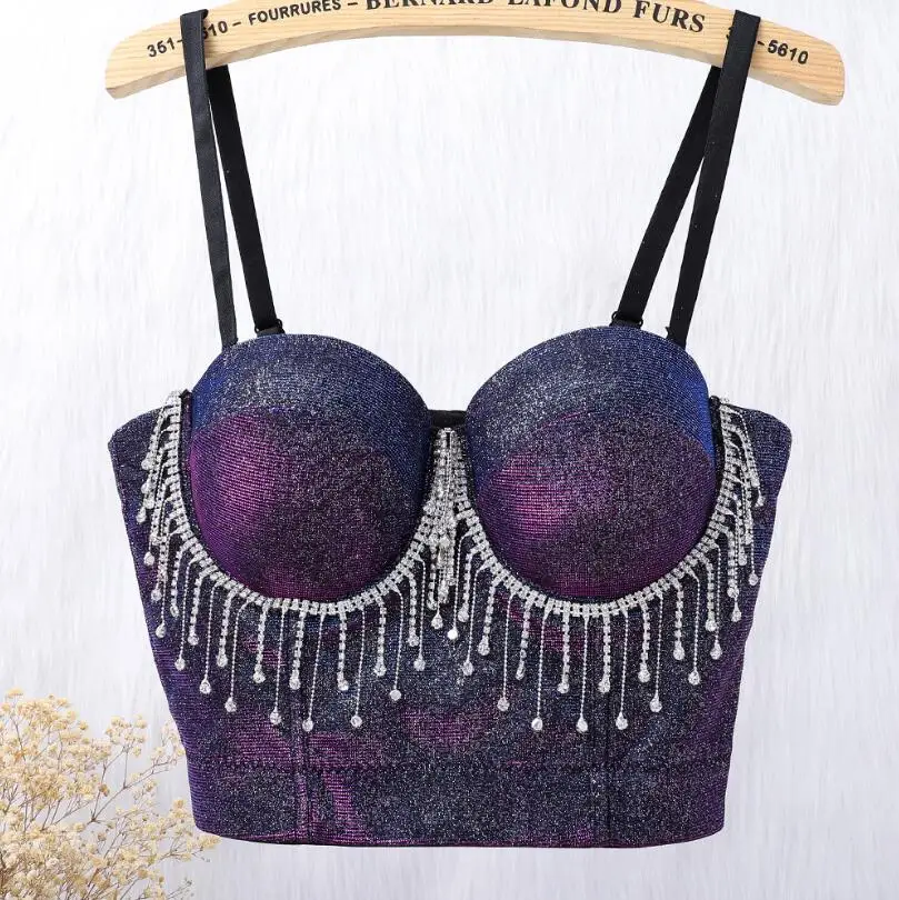 Fashion Push Up Bralet Women's 2021 Corset Bustier Diamond Crystal Tassels Bra Night Club Party long sexy Cropped Top Vest p2249
Fashion Push Up Bralet Women's 2021 Corset Bustier Diamond Crystal Tassels Bra Night Club Party long sexy Cropped Top Vest p2249