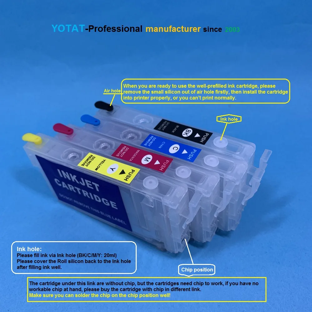 Пустой картридж YOTAT T35XL, перезаправляемый, T3591, T3592, T3593, T3594, для Epson Force Pro WF-4720, WF-4725, WF-4740
Пустой картридж YOTAT T35XL, перезаправляемый, T3591, T3592, T3593, T3594, для Epson Force Pro WF-4720, WF-4725, WF-4740