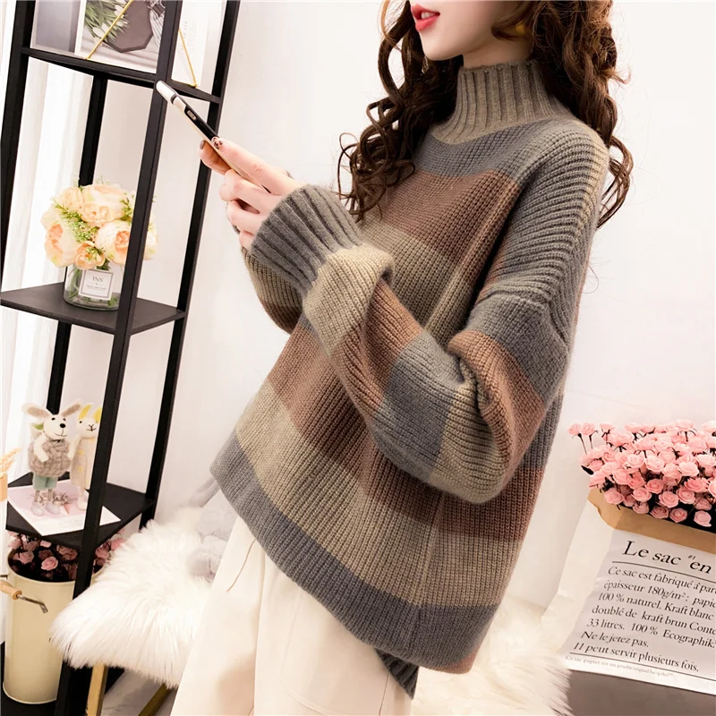 Autumn Winter New Pullover Sweaters Loose Warm Jumper Women Striped KnittedSweaters Casual Knitwear Oversized Sweater Mujer16587
Autumn Winter New Pullover Sweaters Loose Warm Jumper Women Striped KnittedSweaters Casual Knitwear Oversized Sweater Mujer16587