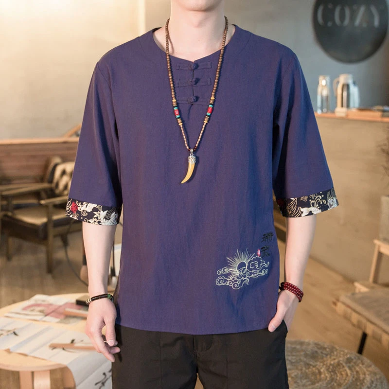 Chinese Triditional Men T-Shirt Harajuku Tang Suit Youth Embroidered Solid Color Text Print 3/4 Sleeves Cotton Linen Summer
Chinese Triditional Men T-Shirt Harajuku Tang Suit Youth Embroidered Solid Color Text Print 3/4 Sleeves Cotton Linen Summer