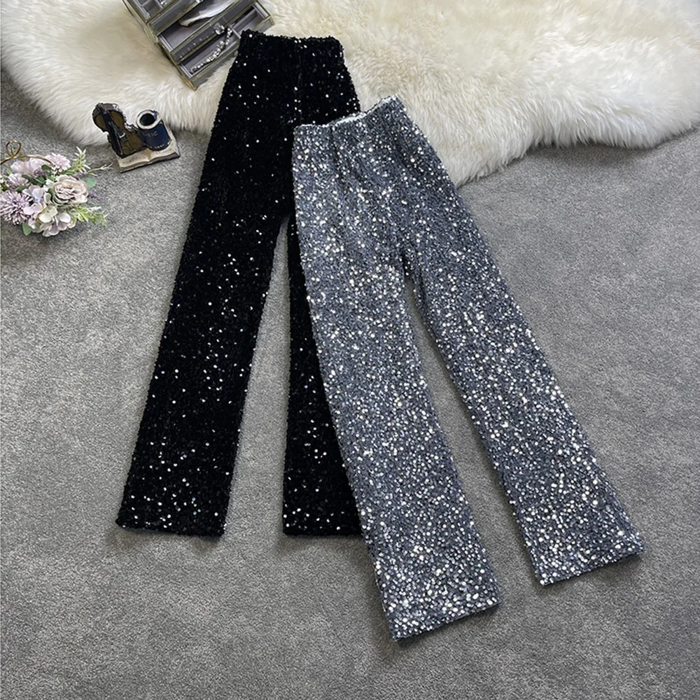 Silver Full Sequined 2022 Women Wide Leg Pant Elastic Waist Bling Luxury Chic Capris Casual Gold Long Pant Female Club
Silver Full Sequined 2022 Women Wide Leg Pant Elastic Waist Bling Luxury Chic Capris Casual Gold Long Pant Female Club