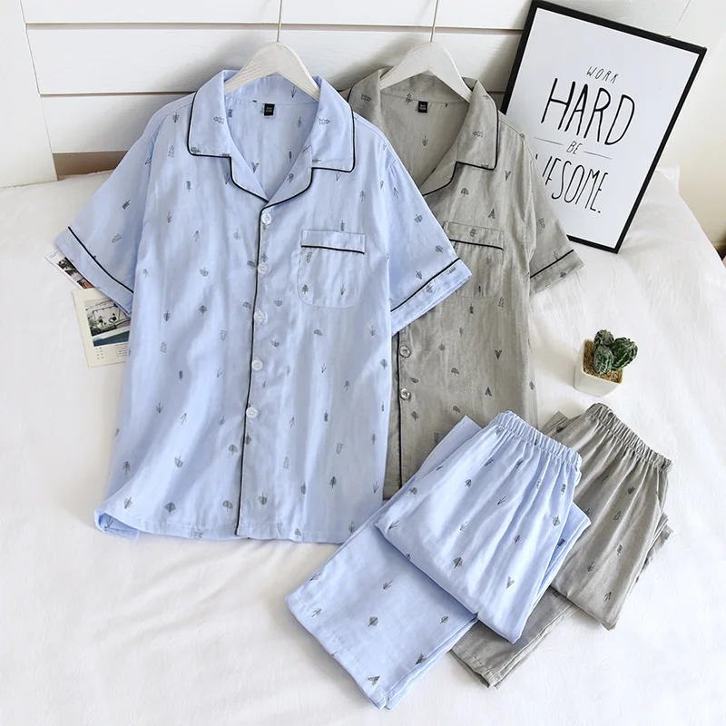New Men's Pajamas Two-Piece Spring And Summer Cotton Gauze Short-Sleeved Trousers Thin Casual Suit Home Wear Cover Men Pajamas
New Men's Pajamas Two-Piece Spring And Summer Cotton Gauze Short-Sleeved Trousers Thin Casual Suit Home Wear Cover Men Pajamas
