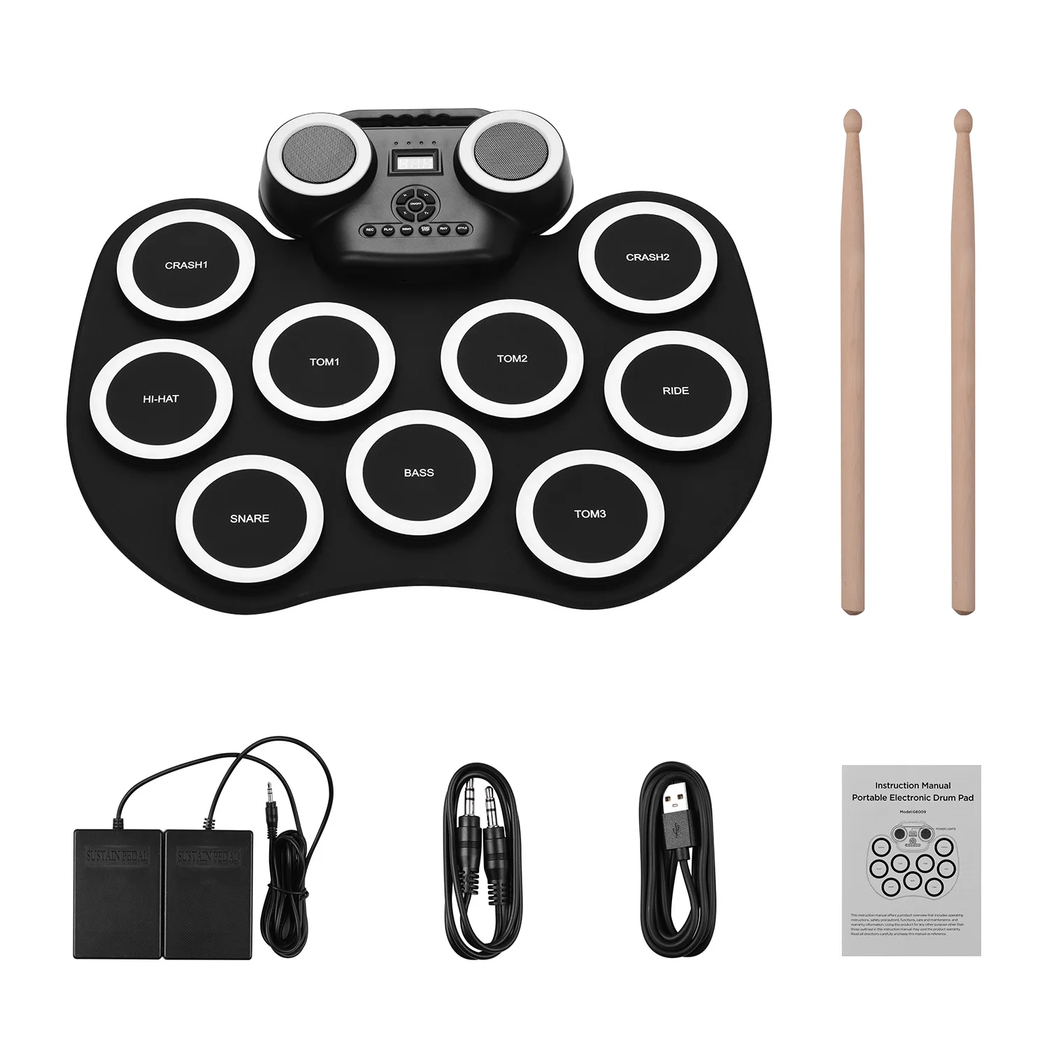 Portable Roll-up Electronic Drum Pad Silicon Digital Drum with Built-in Battery Foot Pedals Headphone Monitoring Colorful Light
Portable Roll-up Electronic Drum Pad Silicon Digital Drum with Built-in Battery Foot Pedals Headphone Monitoring Colorful Light
