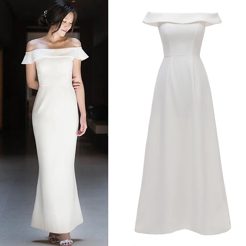 Ankle Length Soft Satin Minimalist Wedding Dress Off Shoulder 2021 Simple Sheath Long Zipper Bridal Gown Cheap Custom Made 2997#
Ankle Length Soft Satin Minimalist Wedding Dress Off Shoulder 2021 Simple Sheath Long Zipper Bridal Gown Cheap Custom Made 2997#