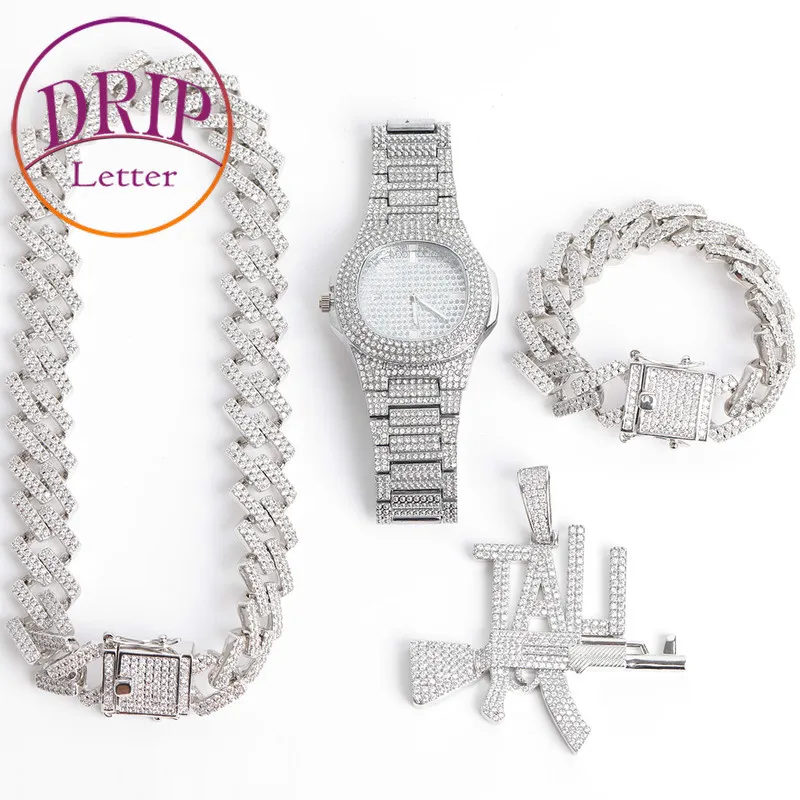 White Gold Plated Brass CZ Stones Hip Hop Jewelry Set (Necklace+Bracelet+Watch+Pendant)
White Gold Plated Brass CZ Stones Hip Hop Jewelry Set (Necklace+Bracelet+Watch+Pendant)