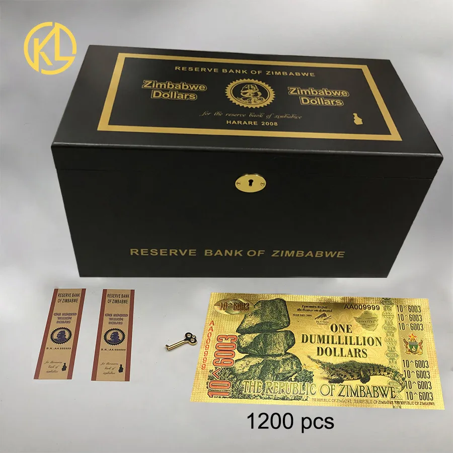 1200 pcs Promotional Gifts 6003 zeros ONE DUMILLILLION DOLLARS Gold 999999 zimbabwe banknote with wooden box For Collection
1200 pcs Promotional Gifts 6003 zeros ONE DUMILLILLION DOLLARS Gold 999999 zimbabwe banknote with wooden box For Collection
