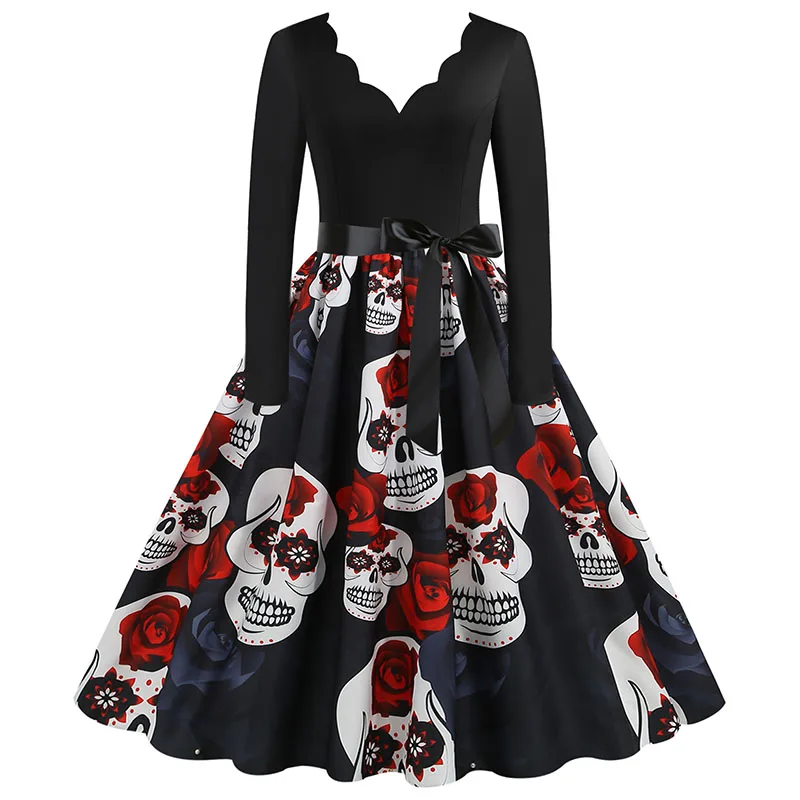 Autumn Winter Vintage Women Halloween Dress Printed V-Neck Long Sleeve Swing Party Festival Sundress S~3XL
Autumn Winter Vintage Women Halloween Dress Printed V-Neck Long Sleeve Swing Party Festival Sundress S~3XL