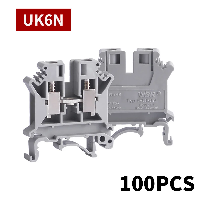 100PCS UK-6N DIN Rail Universal Terminal Blocks Screw Type Rail Wiring Board Connector Terminals 6mm Square Voltage Copper Part
100PCS UK-6N DIN Rail Universal Terminal Blocks Screw Type Rail Wiring Board Connector Terminals 6mm Square Voltage Copper Part