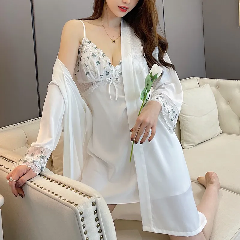 Summer Women Kimono Bathrobe Gown Satin Bride Bridesmaid Wedding Robe Set Sexy Lace V-Neck Sleepwear Loose Spring Home Dress
Summer Women Kimono Bathrobe Gown Satin Bride Bridesmaid Wedding Robe Set Sexy Lace V-Neck Sleepwear Loose Spring Home Dress