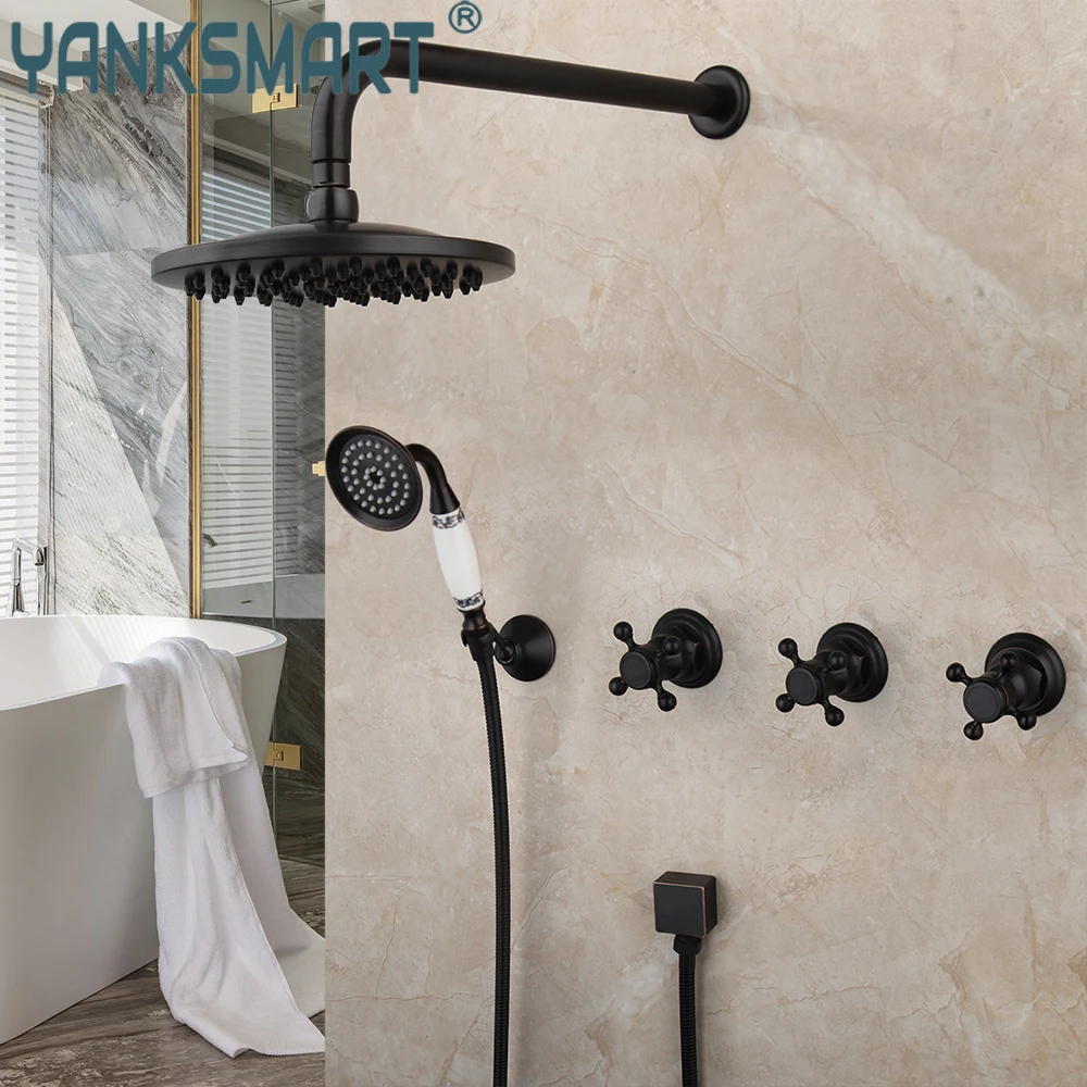 YANKSMART 8 Inch Matte Black Bathroom Shower Faucet Set Wall Mounted Rainfall Bathtub Mixer Water Tap With Hand Spray Combo Kit
YANKSMART 8 Inch Matte Black Bathroom Shower Faucet Set Wall Mounted Rainfall Bathtub Mixer Water Tap With Hand Spray Combo Kit