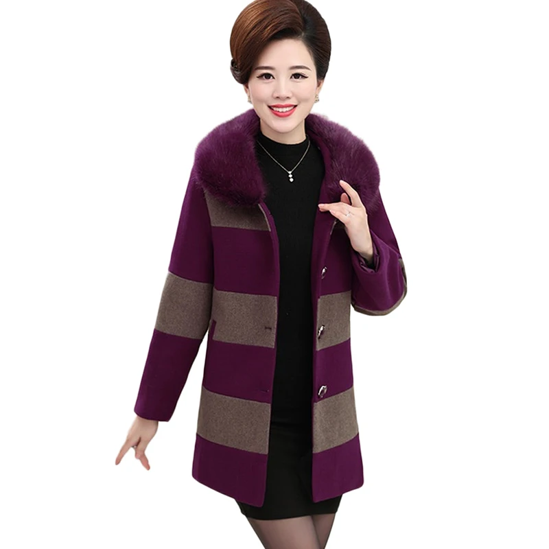Women's Striped Woolen Coat, Thick Warm Wool Coats, Middle-aged Women's Fur Collar, Long Trench Coats, Autumn, Winter, 5XL, New
Women's Striped Woolen Coat, Thick Warm Wool Coats, Middle-aged Women's Fur Collar, Long Trench Coats, Autumn, Winter, 5XL, New