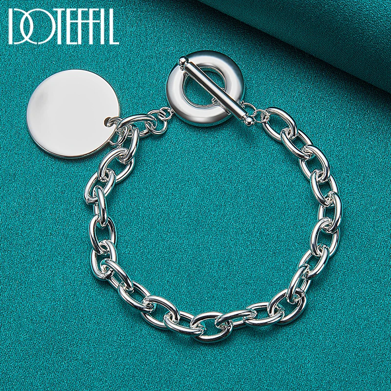 DOTEFFIL 925 Sterling Silver Round Tag Pendant Bracelet Thick Chain For Man Women Charm Wedding Engagement Fashion Party Jewelry
DOTEFFIL 925 Sterling Silver Round Tag Pendant Bracelet Thick Chain For Man Women Charm Wedding Engagement Fashion Party Jewelry