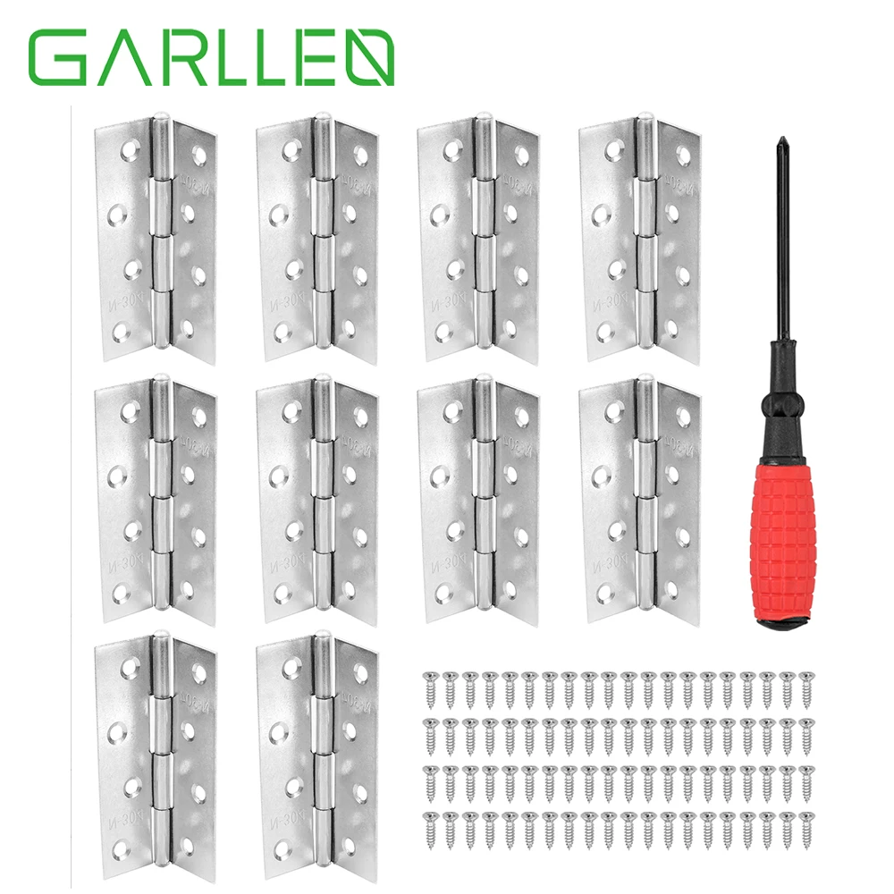 GARLLEN 10pc 3.5" Silver Door Hinge Stainless Steel Butt Hinge+80pc of Stainless Steel Screws+1 Screwdriver for Inner&Outer Door
GARLLEN 10pc 3.5" Silver Door Hinge Stainless Steel Butt Hinge+80pc of Stainless Steel Screws+1 Screwdriver for Inner&Outer Door