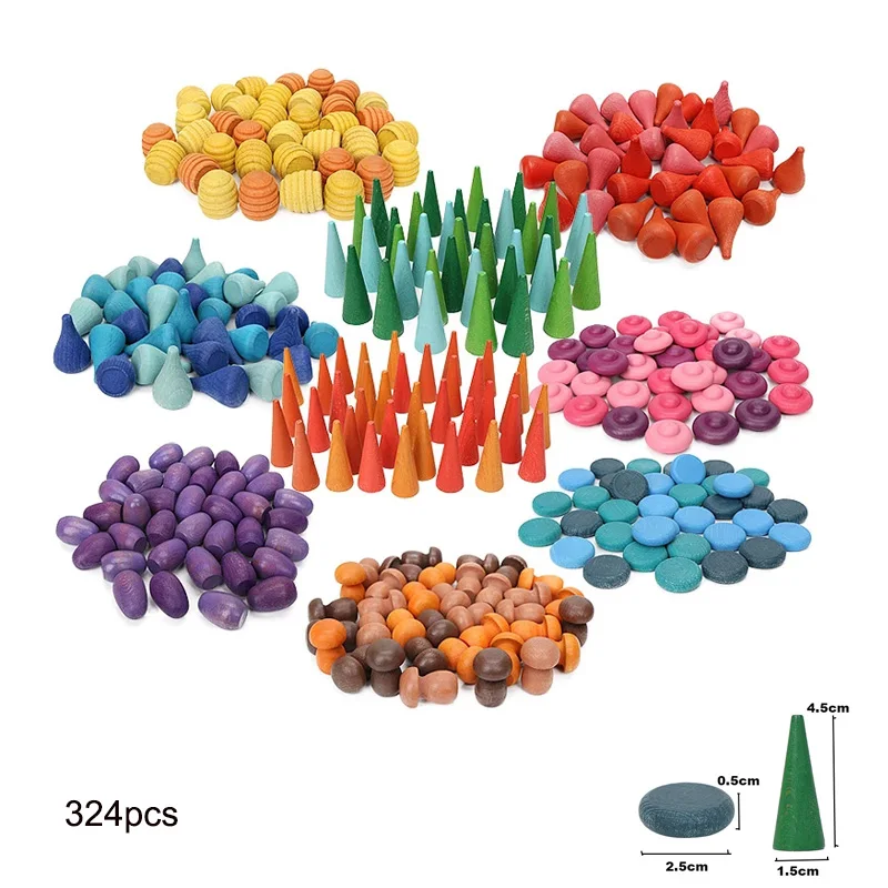 324pcs Wooden Rainbow Stacker Rainbow Blocks Loose Parts Mushrooms Tree cones Wooden Puzzle Blocks Montessori Educational Toys
324pcs Wooden Rainbow Stacker Rainbow Blocks Loose Parts Mushrooms Tree cones Wooden Puzzle Blocks Montessori Educational Toys