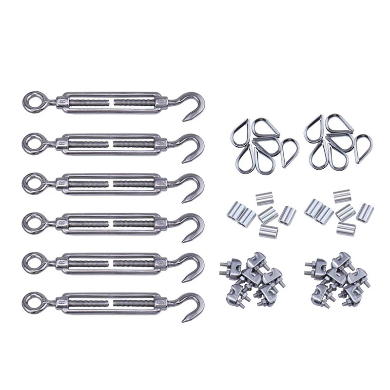 6Set Cable Railing Kit M6 Hook & Eye Turnbuckle Wire Rope Tension M3 Clip Clamp Aluminum Crimping Loop 304 Stainless Steel
6Set Cable Railing Kit M6 Hook & Eye Turnbuckle Wire Rope Tension M3 Clip Clamp Aluminum Crimping Loop 304 Stainless Steel
